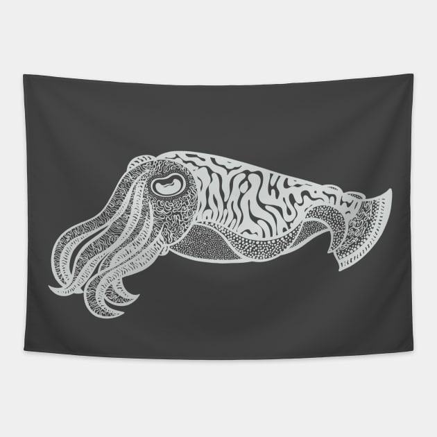Cuttlefish - detailed hand drawn sea animal drawing Tapestry by Green Paladin