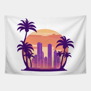 Urban Sunset Oasis - City Skyline Tapestry