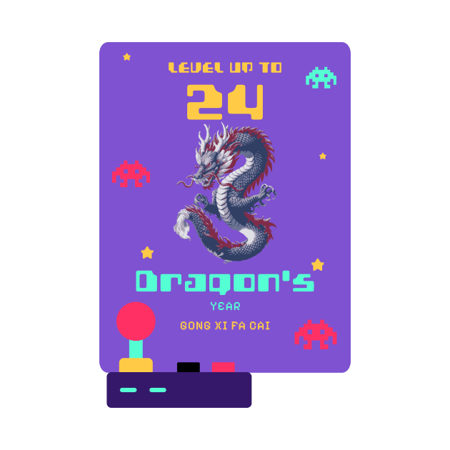 Level Up to 2024: Pixel Dragon's Retro Year Tee by YUED