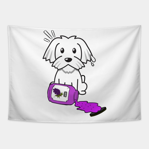 Funny white dog spilled grape jam Tapestry by Pet Station