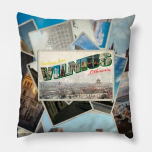 Greetings from Vilnius in Lithuania Vintage style retro souvenir Pillow