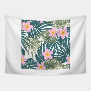 Tropical Leaves & Pink Flowers, Tapestry