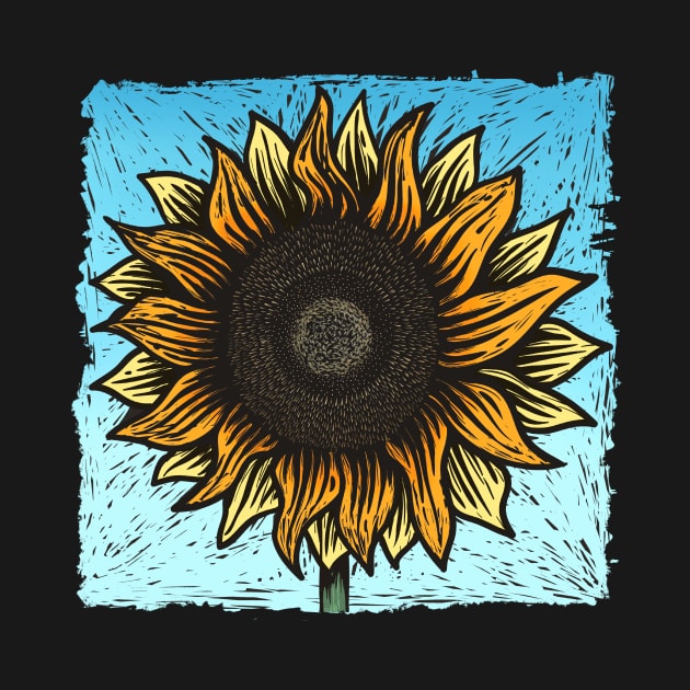 Summertime Sunflower Woodcut by LittleBunnySunshine