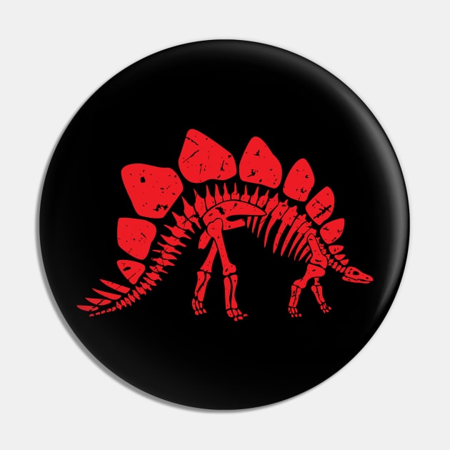 Red Distressed Stegosaurus Fossil Skeleton Pin by Elvdant