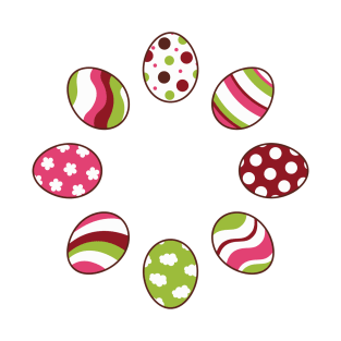 Eggs | Pink Green | Stripes | Dots | Clouds | White T-Shirt