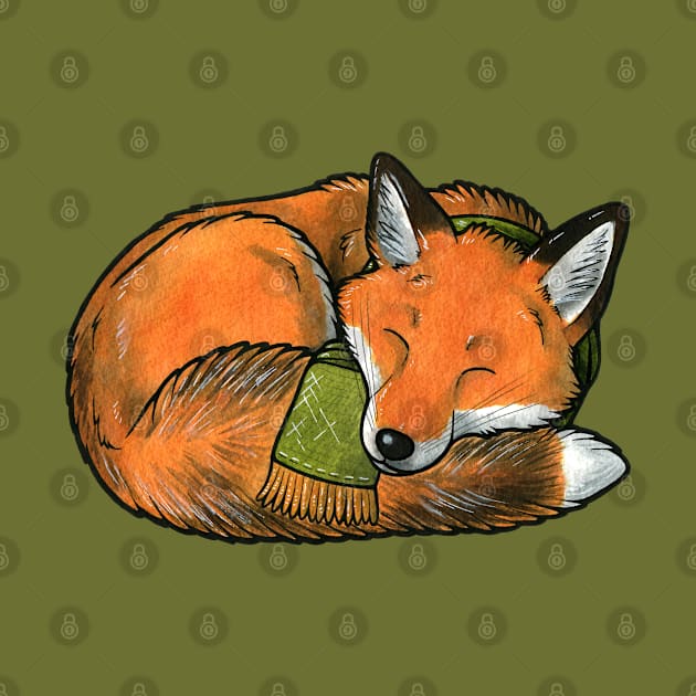 Sleeping red fox by animalartbyjess