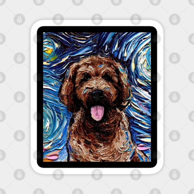 Brown Goldendoodle Night Portrait Magnet by sagittariusgallery