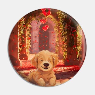 Puppy dog with valentine heart Pin