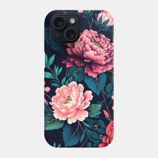 Navy Blue and Pink Floral Flower Print Phone Case