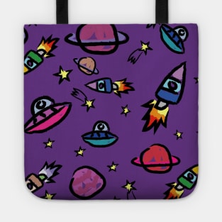 Cute Planets And Rocket Kids Pattern Seamless Tote