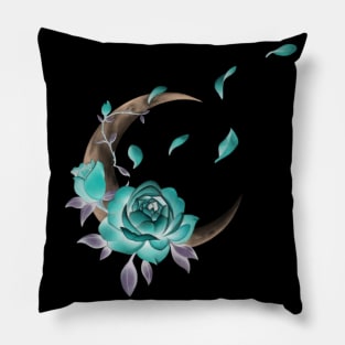 Romantic Half Crescent Moon with Roses and Leaves Pillow