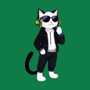 Cool Cat with Headphones and Sunglasses - Funny Feline Vibes T-Shirt