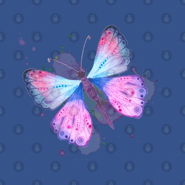 Butterfly Pink Blue Watercolors Nature Gift by TLSDesigns