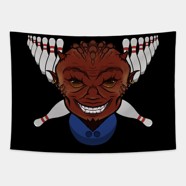 Bowling Devil (no caption) Tapestry by RampArt