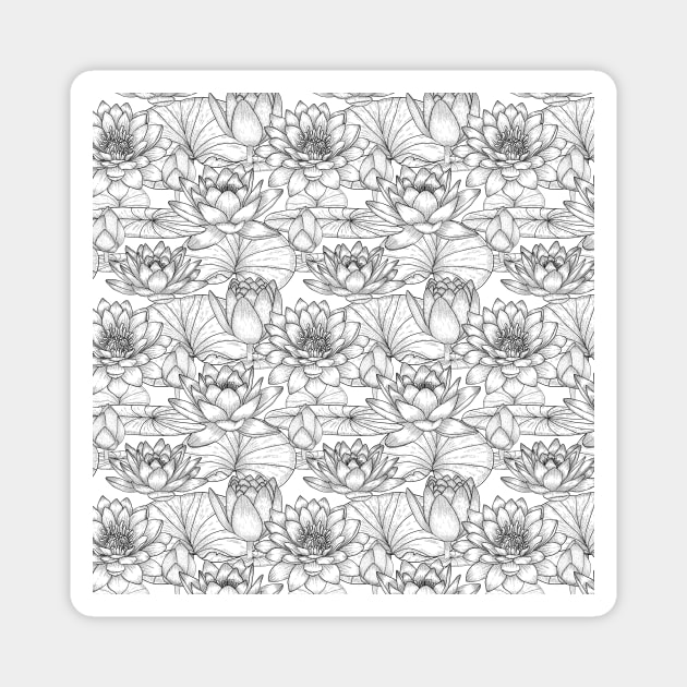 Black and white graphic water lilies pattern Magnet by Ieva Li ART