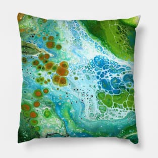 Fluid Art In Orange, Green, Blue and White Pillow