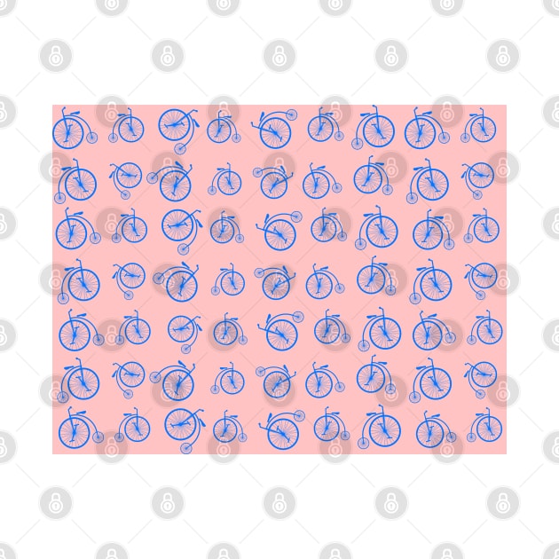 Blue Retro Bicycle Pattern on Pink Background by DesignWood Atelier