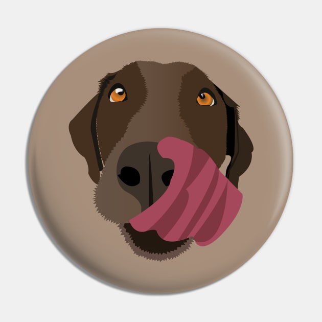 Chocolate Lab with its Tongue Out Pin by KCPetPortraits