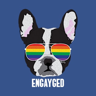 ENGAYGED - Boston Terrier Dog Gay Pride Flag T-Shirt