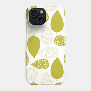 Green doodle leaves on a white background. Phone Case