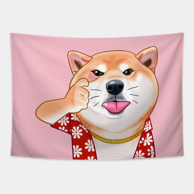 Shiba dog stick out tongue Tapestry by Toss4Pon