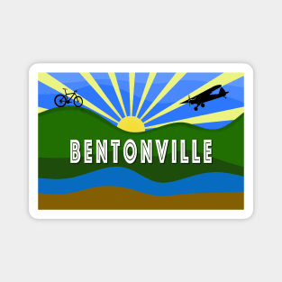 Bentonville, Arkansas design with sunrise, mountain bike and airplane Magnet