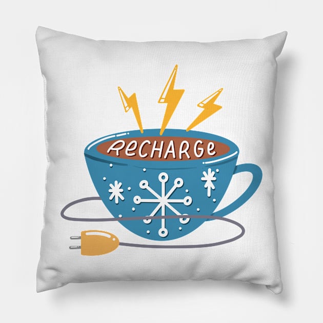 Recharge Coffee Cup Pillow by TheMoodyDecor