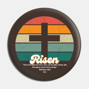 Retro Christian Cross Tee,  Jesus Is Risen Pin