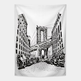 Brooklyn Bridge New York Cityscape USA Pen and Ink Illustration Tapestry