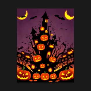 Halloween Spooky Orange Pumpkin Pattern T-Shirt