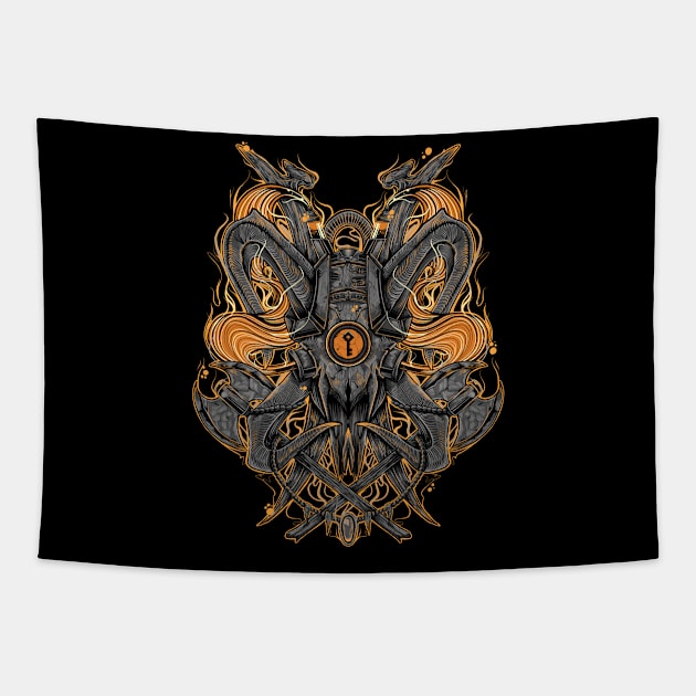 Skull goat robot machine Tapestry by ryanhdyt