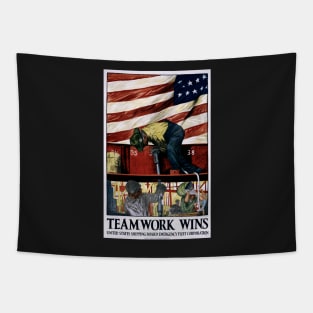 Restored Reprint of World War I US "Teamwork Wins" Propaganda Print Tapestry