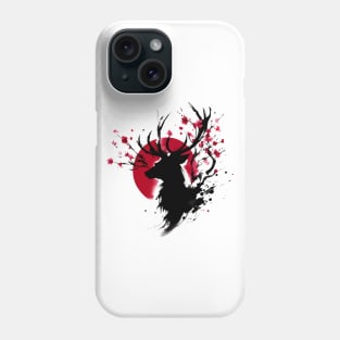 Sumie Japanese Brushstroke Sakura flowers Deer Antlers Phone Case