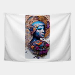 Enigma Gold Blue Floral Girl Tapestry