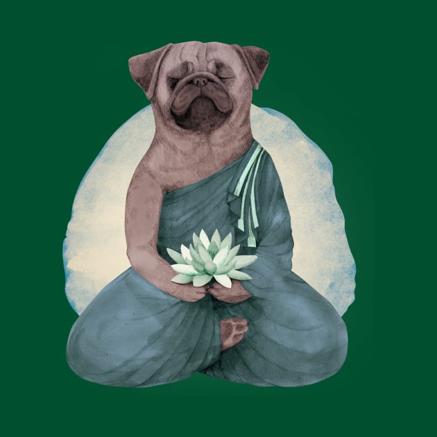 meditating pug with lotus flower 2 by KindSpirits