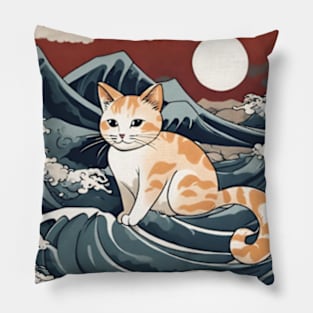 orange cat japanese art syle Pillow