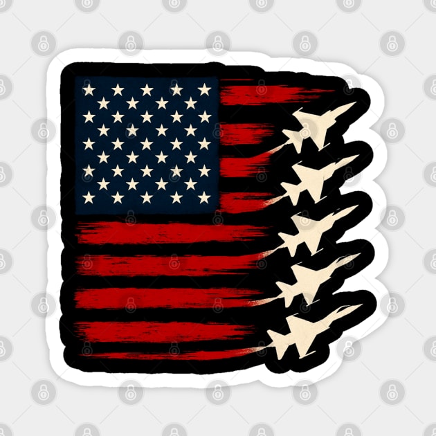 Patriotic Red White Blue USA Flag Fighter Jets 4th of July Magnet by Creatifly Graphic Tees
