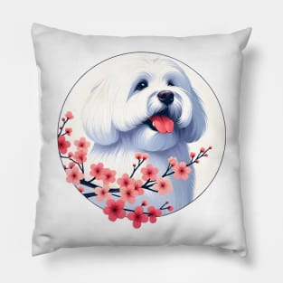 Coton de Tulear Enjoying Spring Cherry Blossoms Pillow