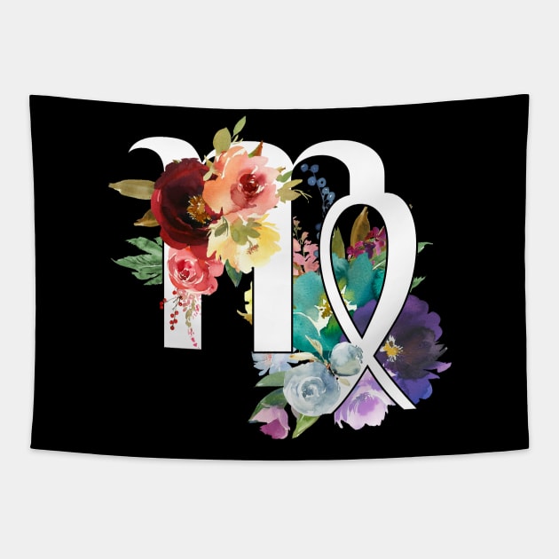 Virgo Horoscope Zodiac Rainbow Flowers Design Tapestry by bumblefuzzies