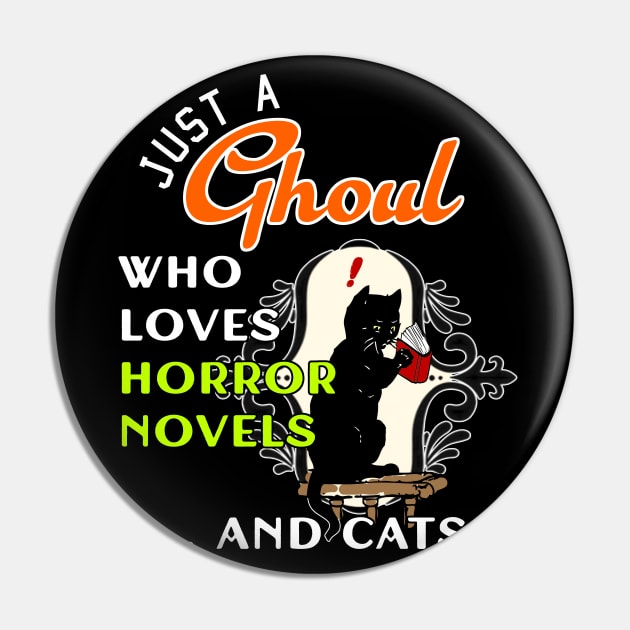 Just a Girl Who Likes Books and Cats Funny Halloween Horror Pin by WitchNitch