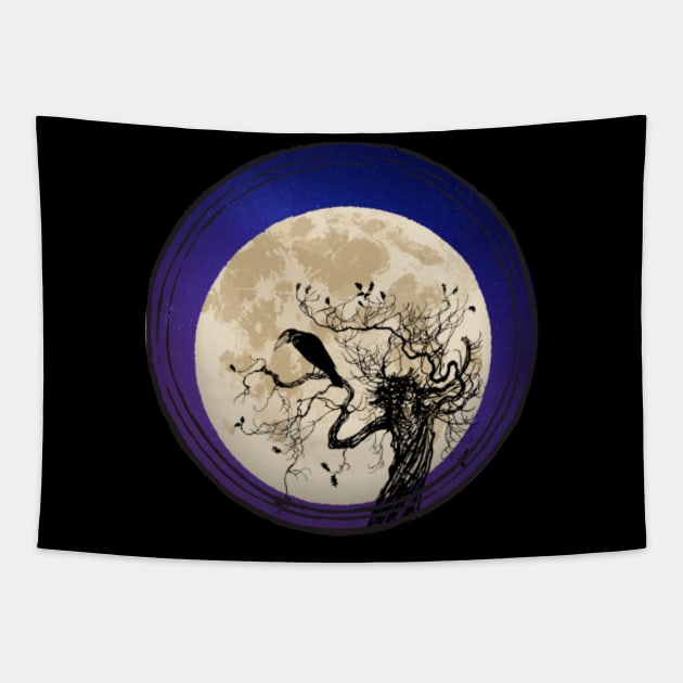 The old Crow and the Moon Tapestry by Kahytal