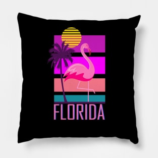 Florida Synthwave Inspired Flamingo Design Pillow