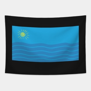 Sun and Sea Blue stripes waves and Sun Tapestry