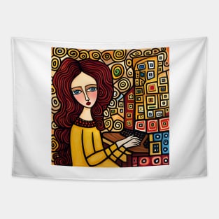 Young woman Typing Tapestry