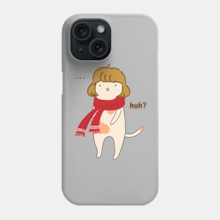 aesthetic confused silly cute girl cat with red scarf illustration Phone Case