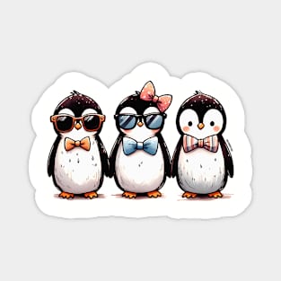 Cute Penguin Trio Graphic Tee for Kids | Adorable Bow Tie Penguin | Light Magnet