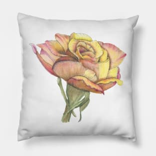 Orange Rose, ink and wash floral watercolor Pillow