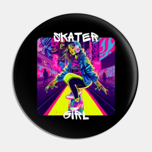 Skater Girl - cool girl skates on the street 3 Pin