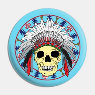 Sioux Native American Indian Skull in Headdress Pin