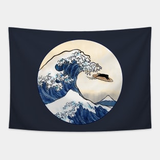 Great Wave off Kanagawa Cat Surfer Tapestry